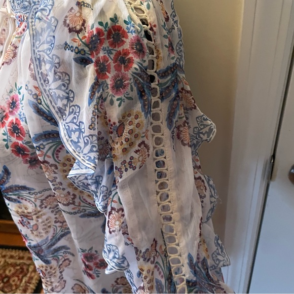 Champagne & Strawberry Floral Tassel Blouse - M - Picture 3 of 5